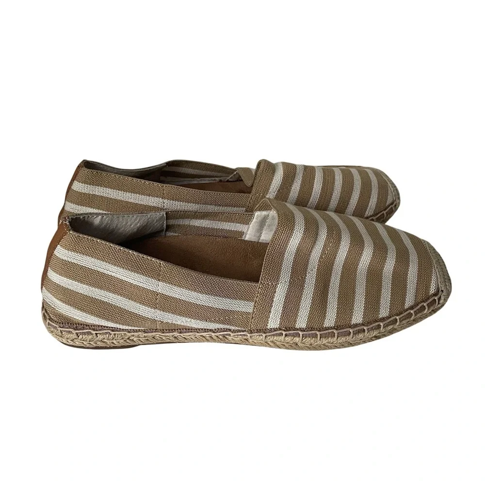 Vionic Valeri Tan White Stripe Espadrille Flats Size 9